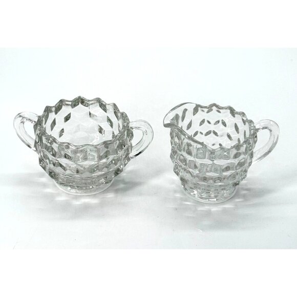 Vintage Fostoria American Pattern Glass Sugar Bowl & Creamer Set Cubed #811 - Picture 4 of 8